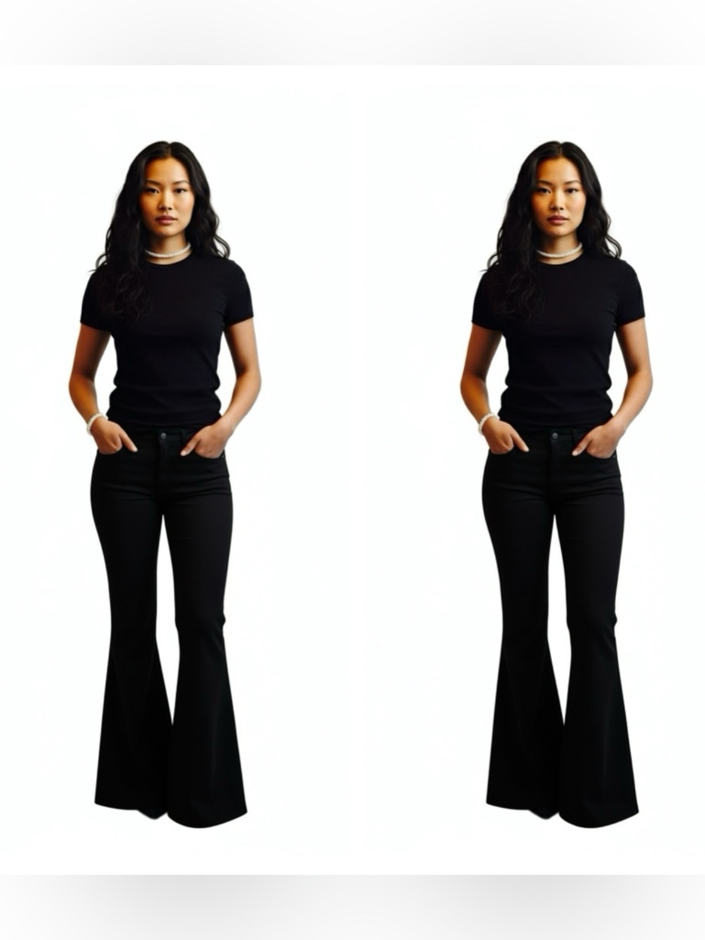 Women Flare Wide Leg Jeans Handmade Bell bottom Black Unisex Upcycled Jeans - Picture 3 of 8